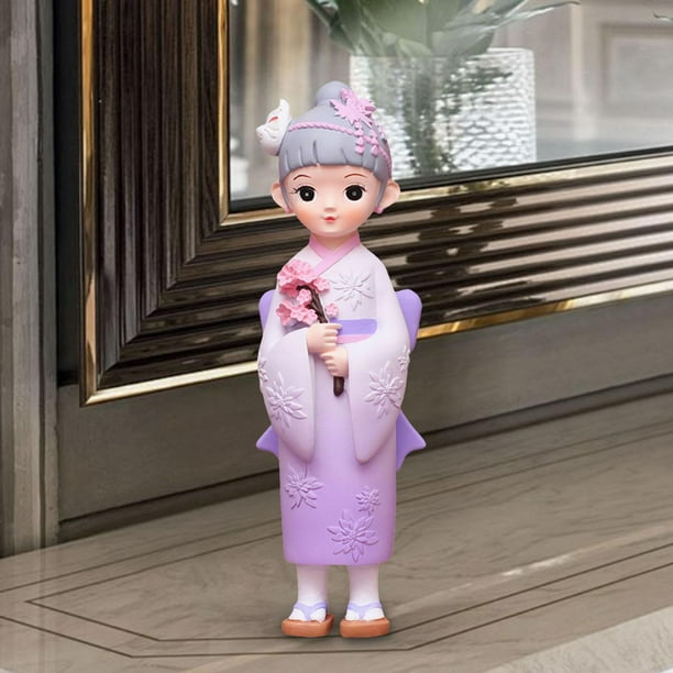 Muñeca Geisha con kimono japonés, figura asiática Kabuki, decoración étnica popular, estatua de resina, escultura en miniatura para tienda y dormitori Con Flor