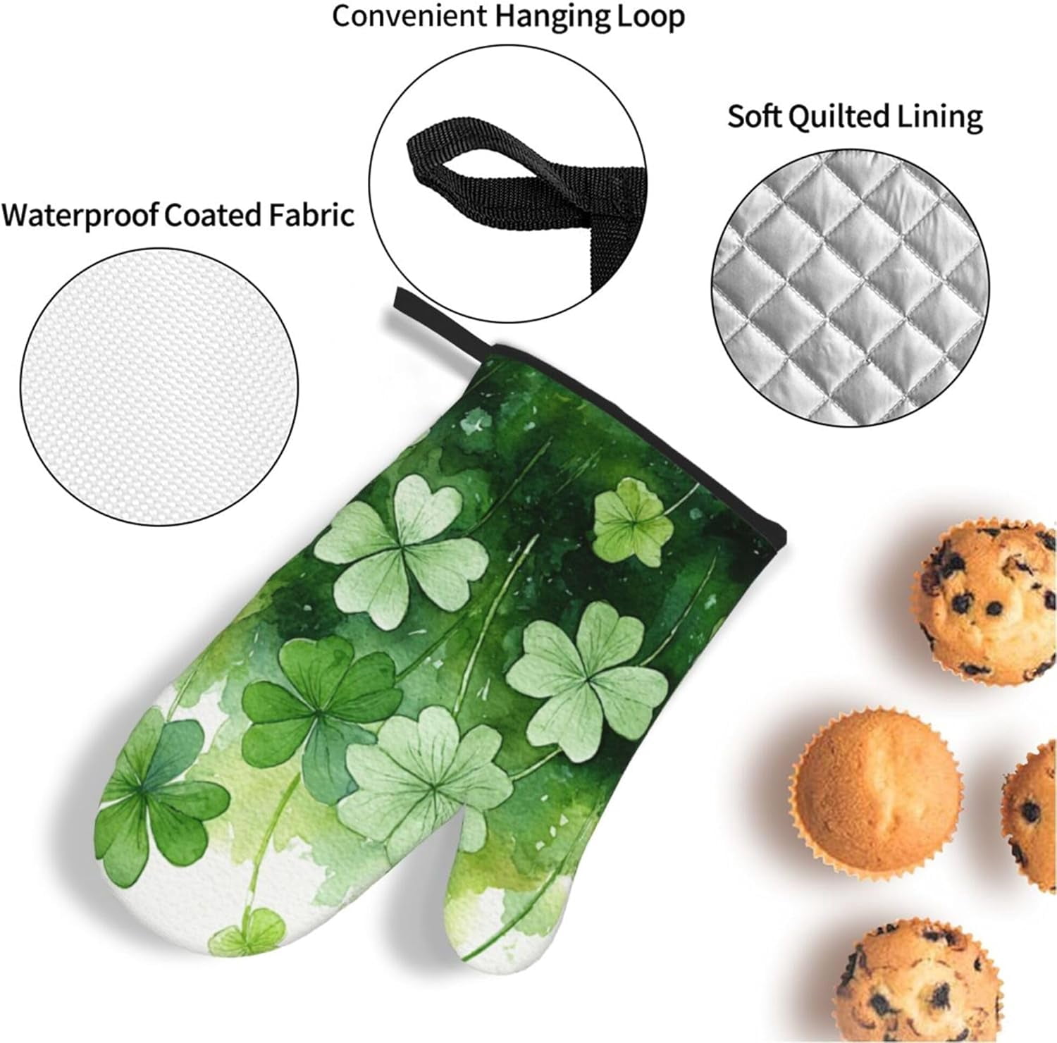 Spring Clovers St Patricks Day Oven Mitts and Pot Holders Sets Lucky Shamrock Kitchen Mittens Heat Resistant Cooking Oven Gloves Non-Slip Hot Pads for Baking Hot Pans Decor
