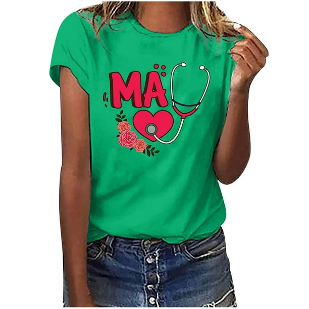 Camisetas con estampado de letras y cuello redondo de verano para mujer, blusas femeninas cómodas y elegantes, Tops OAVQHLG3B Store lin121212