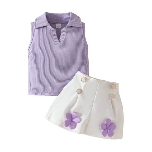 Sunnyoo Infant Girls Outfits Sleeveless Ribbed Vest and Flower Shorts Kids Summer Clothes Set, Size 6M-3T