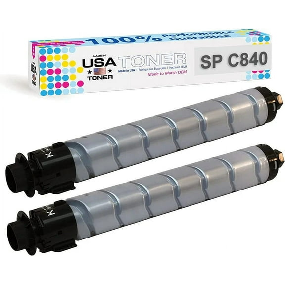 MADE IN USA TONER Compatible Replacement for Ricoh SP C840dn, SP C842, SP C840A, 821255, Black, 2 Pack