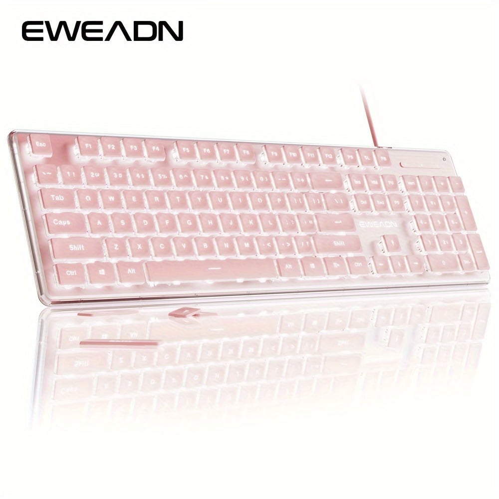 A stylish keyboard with an all-metal panel, 104-key wired connection, comfortable keycaps, silent buttons, and white backlighting. Suitable for gaming and office work, compatible with Windows laptops