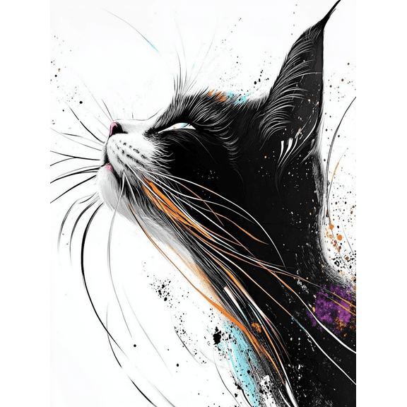 Stylish Abstract Cat Canvas Painting， Perfect for Living Room， Bedroom， Office， Hallway， and Dining Room Decoration.