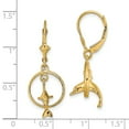 thumbnail image 3 of 14k Yellow Gold 3D Dolphin Jumping Through Hoop Leverback Earrings, 3 of 7