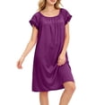 thumbnail image 7 of Blmnix Sexy Nightgown Sleep Shirts for Women Sleep Dresses Satin Nightgowns Night Shirts Crew Neck Short Sleeve Knee Length Purple Moomoo Nightgowns for Women, 7 of 7