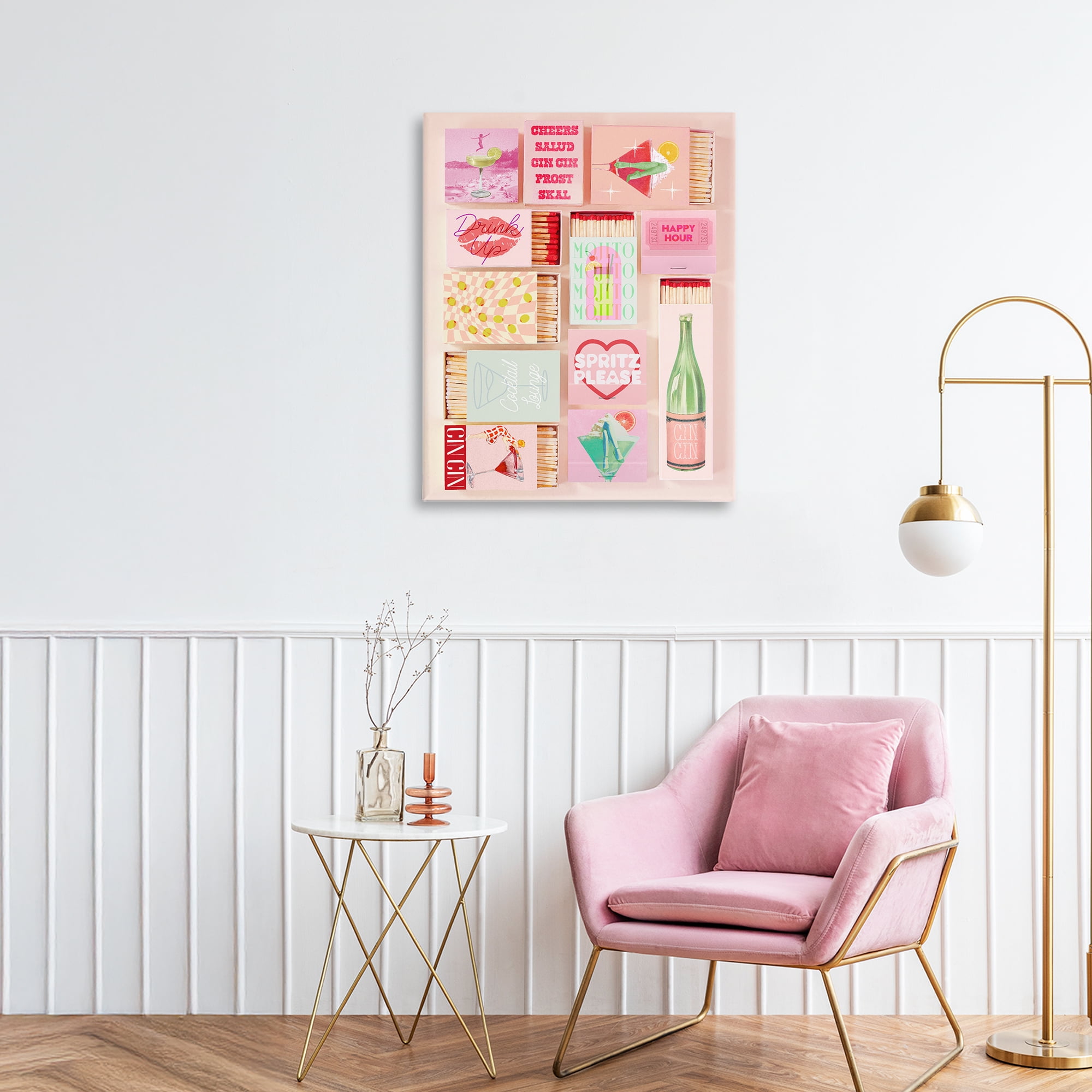 Glam Cocktails Retro Matches Canvas Wall Art, design by Lil' Rue