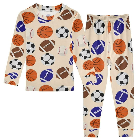 joogoo Basketballs Baseball Football 2 Piece Long Sleeve Tee and Pants Cotton Pajama Set 5Y
