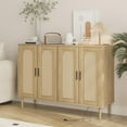 thumbnail image 1 of AKDSteel Sideboard Buffet Cabinet, 4 Rattan Doors Accent Storage Cabinet, Console Table Coffee Bar with Power Outlet, Adjustable Shelves for Dining Room, Kitchen, Hallway, Living Room, 1 of 8