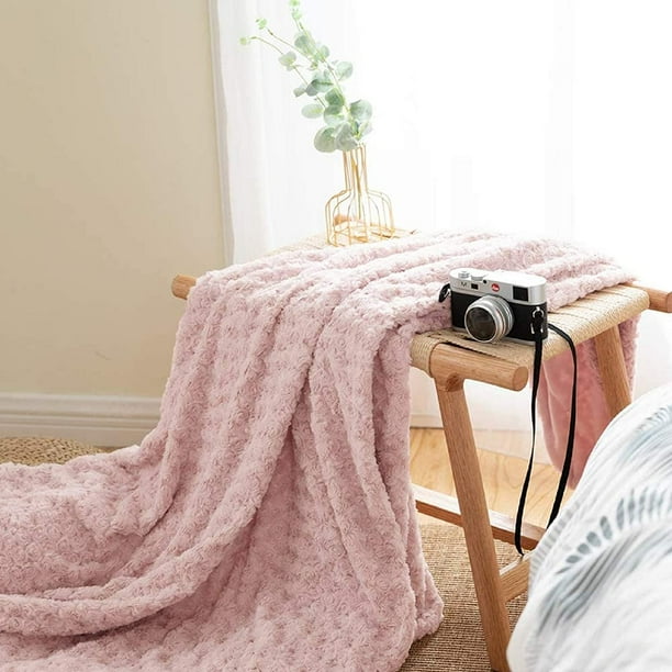 Couvre lit Rose p le Doux Cosy Fuzzy Dimensional Rose Design Coverlet pour Filles Adolescent Enfants Salon Chambre P pini re Canap Canap Chaise