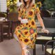 thumbnail image 3 of Disketp Diamond Bohemian Sunflower para Vestido de Manga Corta para Mujeres, Vestidos de Verano para Mujeres, Casual y Holgado para la Playa, 3 of 6