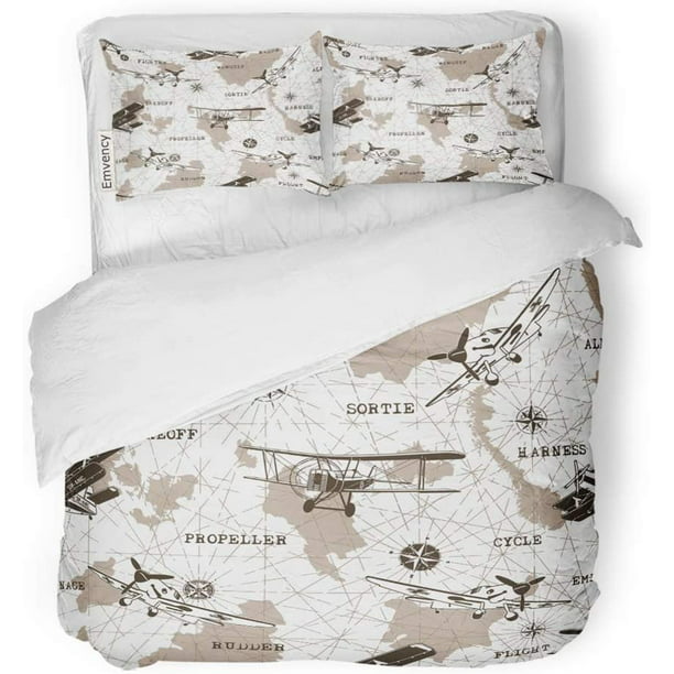 Vintage Army Twin Size Duvet Cover, Airplane Bedding Twin Size