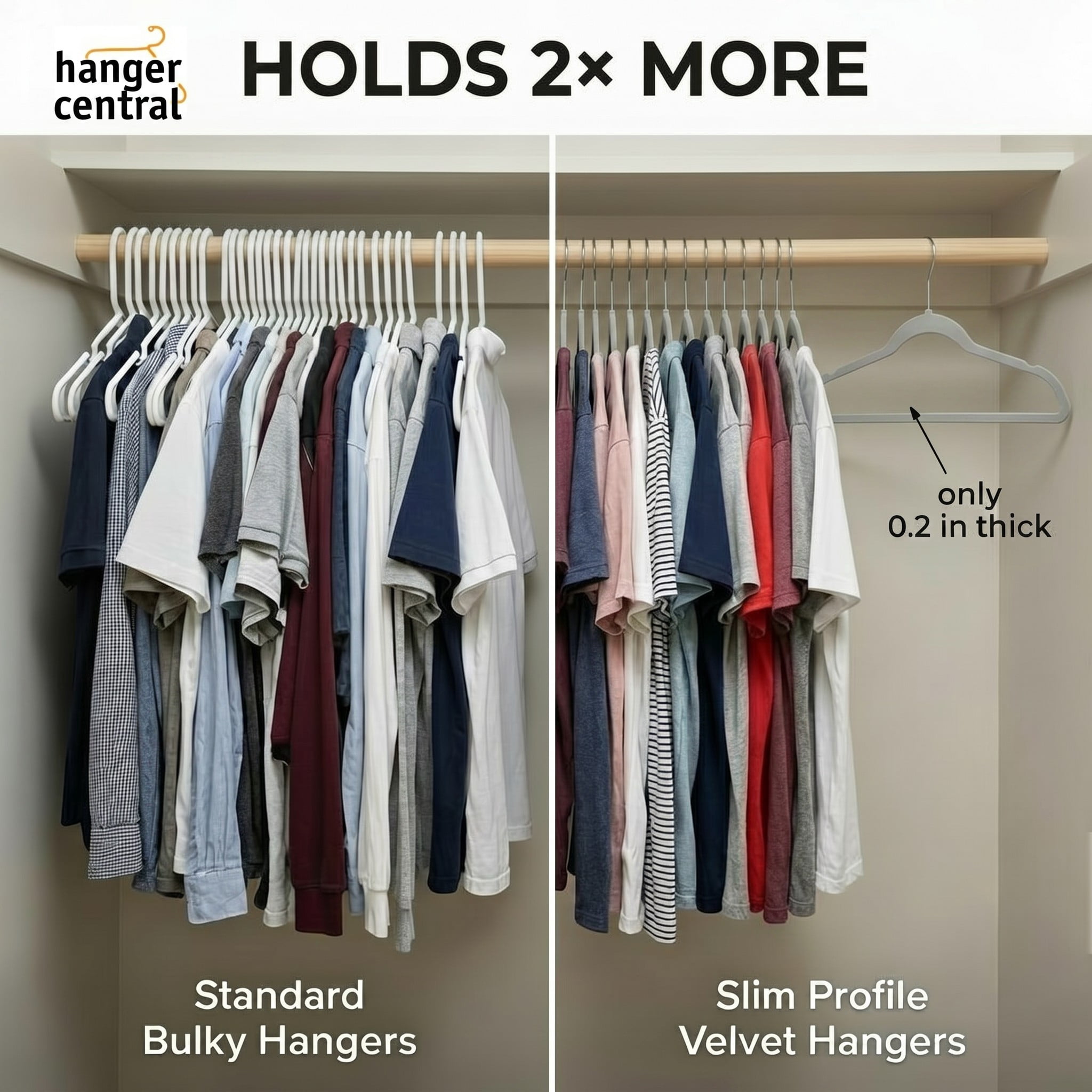 Hanger Central 25 Pack Space Saving Gray Velvet Non-Slip Hangers with Swivel Hook