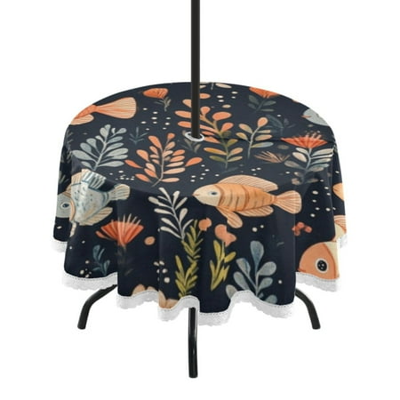 

Round Tablecloth 60*60 Inches Round Tablecloth Outdoor Style Tablecloth With Umbrella Holes Tablecloth Outdoor Suitable For Kitchens and Dining Rooms Colorful Little Fish