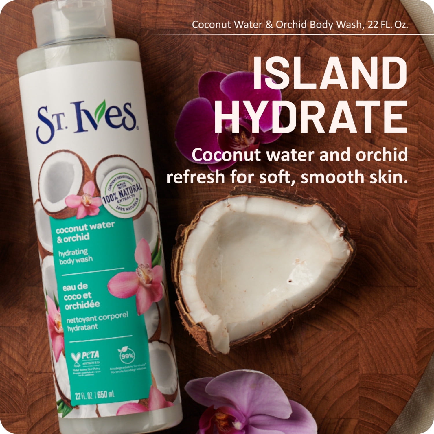 St. Ives Hydrating Body Wash Coconut Water & Orchid, 22 oz - 6 Pack