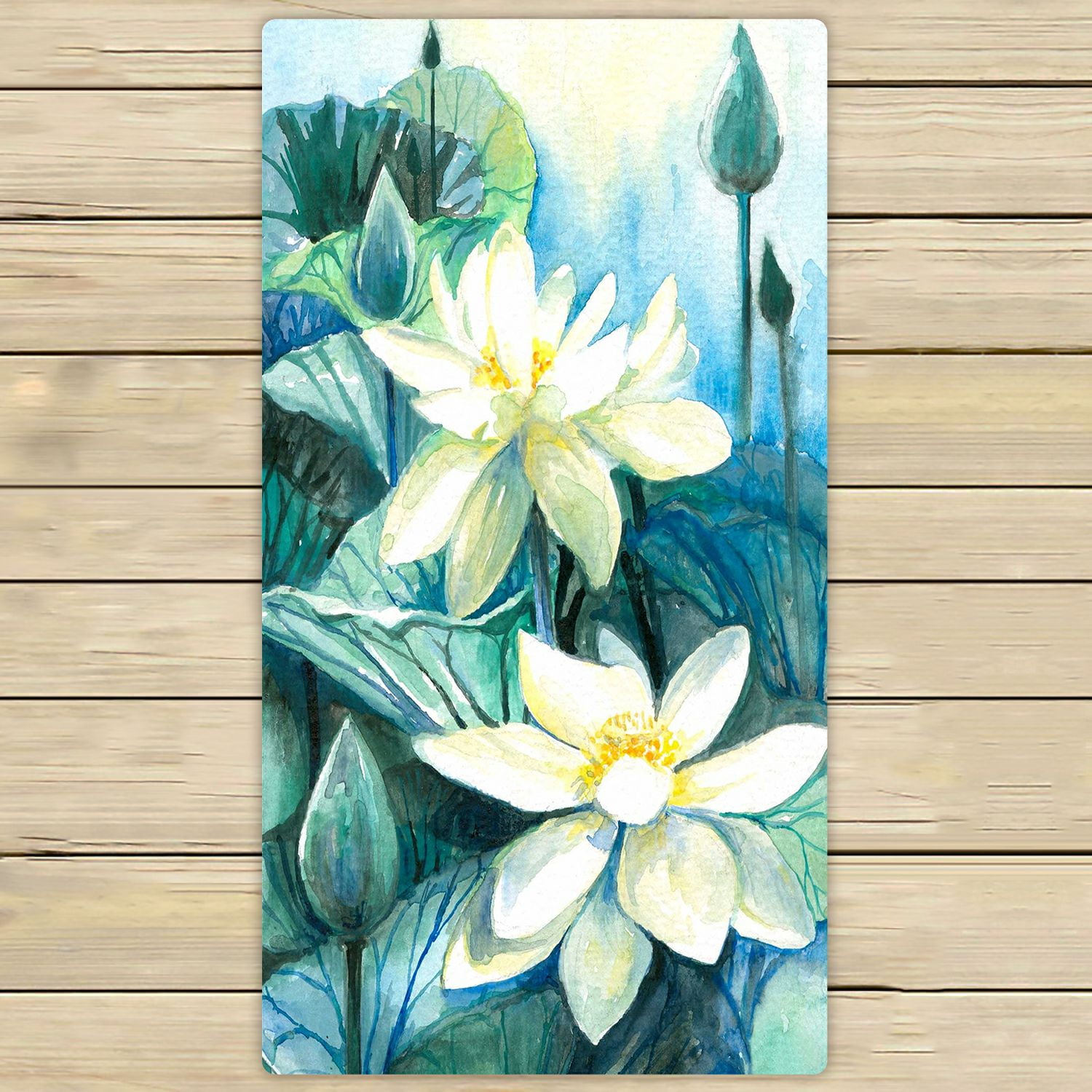 PHFZK Oil Painting Floral Towel, White Lotus Flower Hand Towel Bath