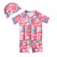 thumbnail image 2 of Traje de baño de una pieza QISIWOLE para niñas pequeñas con flotabilidad y estampado de peces pequeños, de manga corta y cremallera frontal., 2 of 6