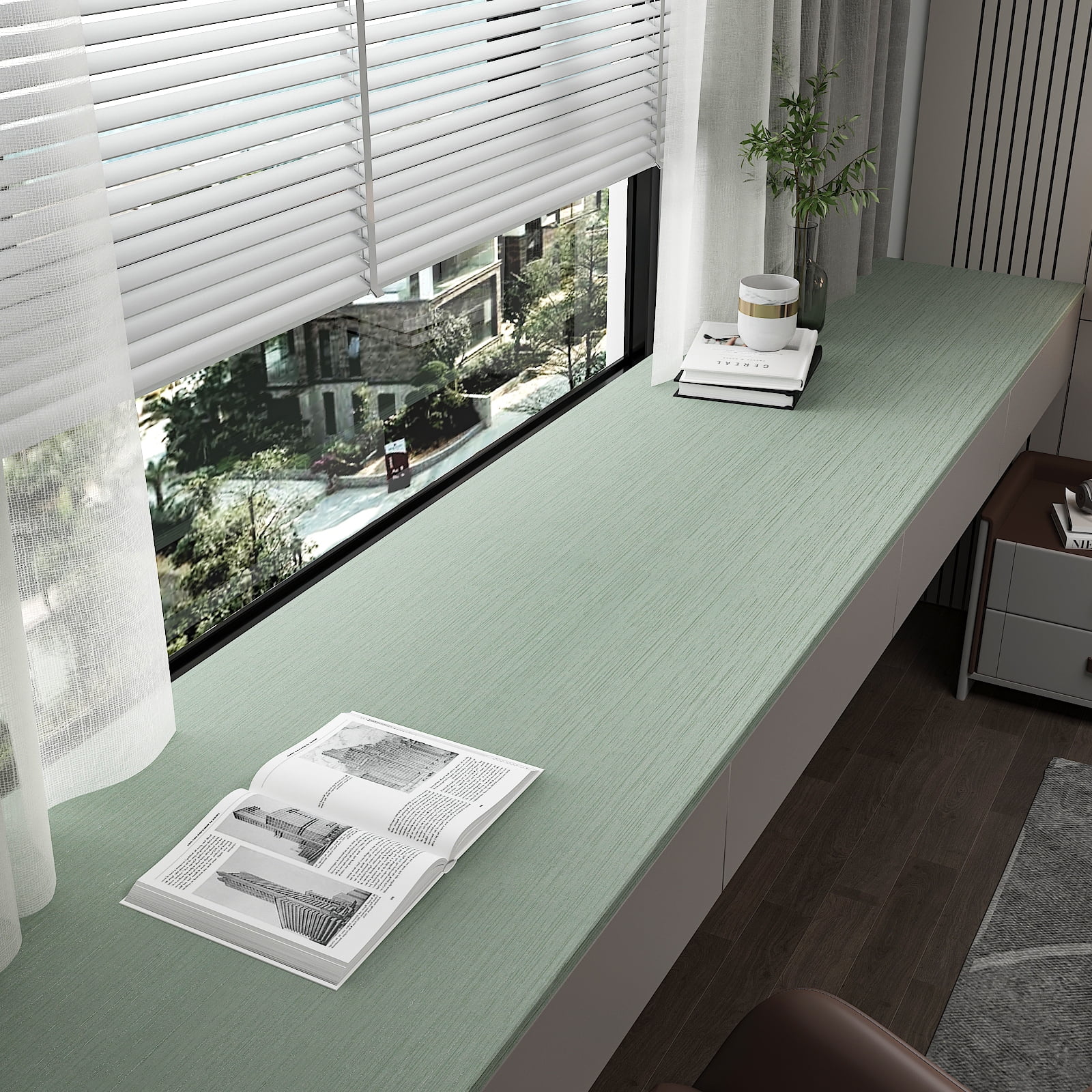 CHIHUT 17.7"x236" Light Green Wallpaper Grasscloth Peel and Stick Wallpaper Adhesive Vinyl Roll
