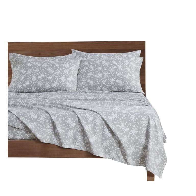 Mainstays Super Soft High Quality Brushed Microfiber Bed Sheet Set, Queen,  Grey Floral, 4 Piece 