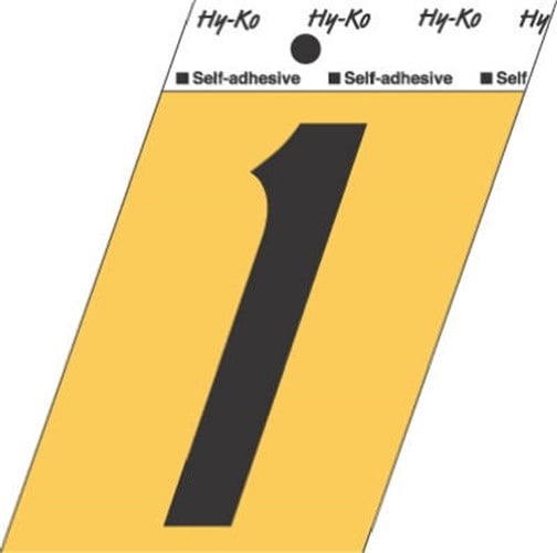 Hy-Ko Aluminum Number 1 Black On Gold Self-Adhesive 3-1/2" Pack of 10