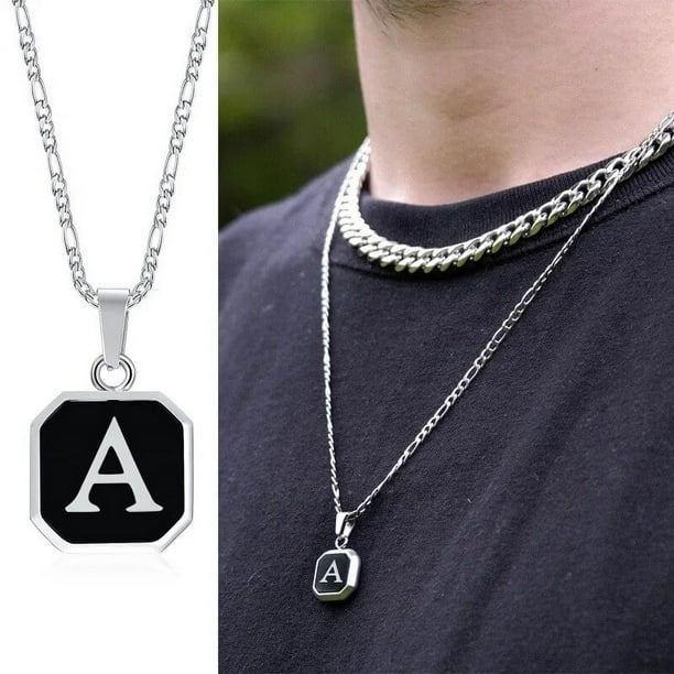 Vnox-Collar con colgante geométrico con letras iniciales de A-Z para hombre, cadena de cuerda cubana con caja, Collar cuadrado Simple de acero inoxidable