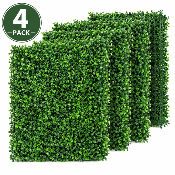 Lomyolo Artificial Grass Wall Panels 16x24 Inch, 4-Pack UV Resistant Faux Boxwood Hedge Panels for Outdoor & Indoor, Privacy Screen for Fence Covering, Patio Balcony, Wall Decor, Garden Backyard