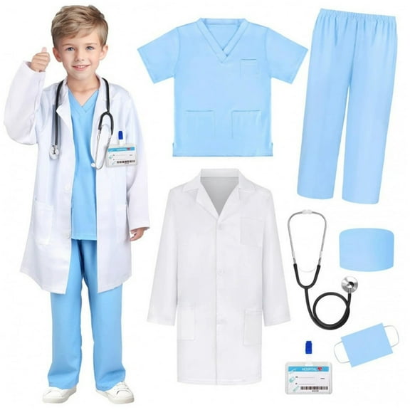 Boys Outfits Set for Children White Lab Coat Baby Doctors Play Dress Cozy casual clothes Set Blue 110(4-5 Years)
