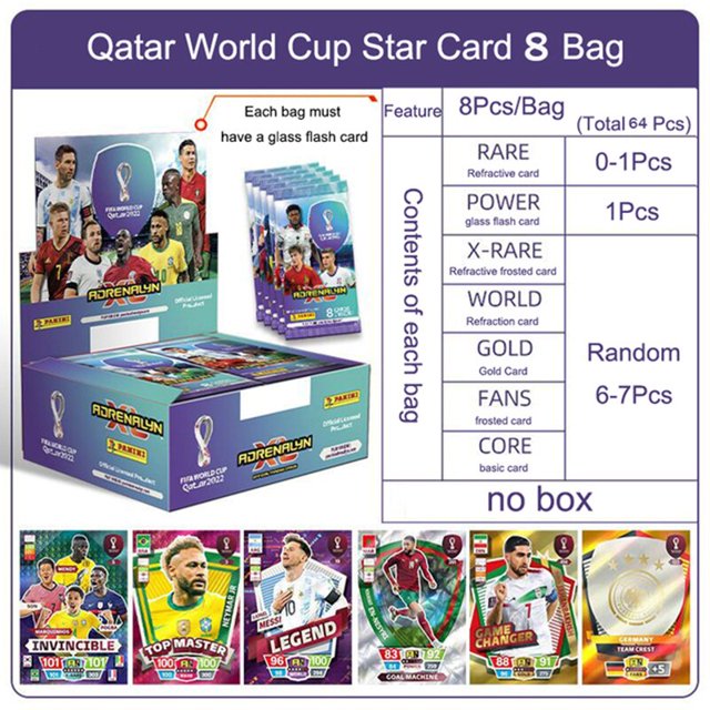 Caja de cartas de estrella de fútbol Panini 2022, colección de estrellas de fútbol de la Copa Mundial de Catar, conjunto de caja de tarjetas de fanático limitado, Messi Ronaldo Fivean unisex