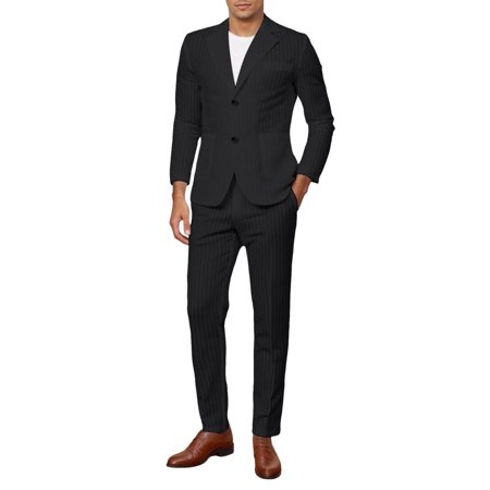 Fgnfyis Men s Casual Suit Suit Solid Colour Texture Classic Fashion Linen Men s Suit Jacket Suit Trousers Suit for Men Set Black XL