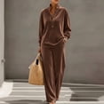 thumbnail image 5 of Brnmyaeo Women's Velour Tracksuit Set Mock Neck Velvet Loungewear Outfit Henley Button Pullover Loose Fit Wide Leg Lounge Pants Fall 2 Piece Sets, 5 of 8