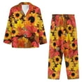 thumbnail image 3 of Renewold Thanksgiving Fall Front Button Pajamas for Women Sunflowers Maple Leaves Long Sleeve Casual Wear Loose Pj Sets 2pcs Thermal Athletic Clothing Nightwear Size XS, 3 of 6