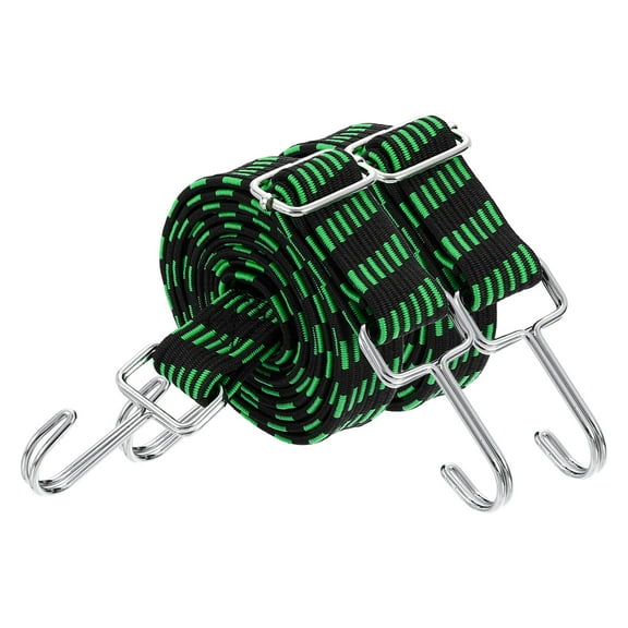 Uxcell 2 Pack Adjustable Bungee Cords with Hooks, 79 Inch Flat Heavy Duty Elasticity Straps Rubber Bungee Cords with Buckle for Outdoor, Camping, Tarp, Bike Rack, Luggage, Black Green