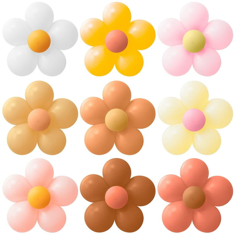 A1diee 18 Set Boho Daisy Flower Balloons DIY Kit Orange Pink