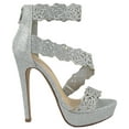 thumbnail image 2 of Red Delicious Shoes Women Ankle Strap Back Zipper Stiletto High Heel Open Peep Toe Hidden Platform Dress Sandal Bling Rhinestone YODELS-S Silver Shimmer 8, 2 of 3