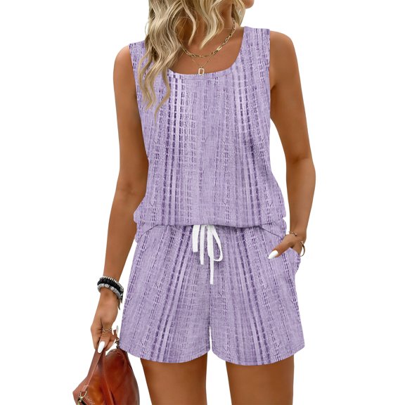 JULMCOMO Two Piece Sets for Women Floral Print Square Neck Casual Outfits Sleeveless Tank Top Drawstring Lounge Summer Short Sets with Pockets Multicolor XL