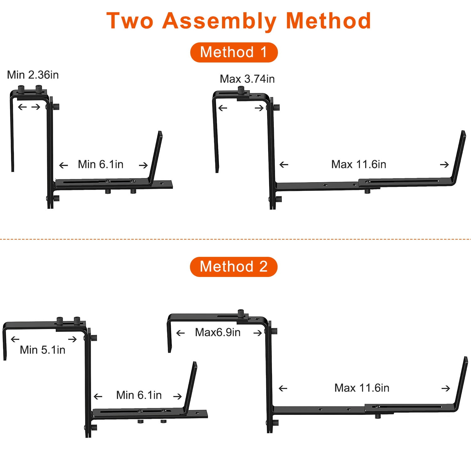 (Weiyi-EC)-- 4Pcs Per Set Adjustable Planter Box Brackets Flower Box Holders Window Boxes Planters Hooks No Drill Railing Planter Mounts For Windowsills Garden Fences Balcony **--（ ki[/'l）