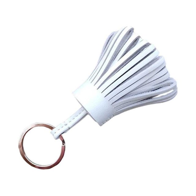 VONKY Keychain Decorative Keyring Leather Pendant Tassel Handmade Handicraft Key Chain Hanging Decoration Holder Purse Wallet White