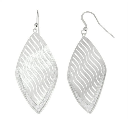 Fine Silver Plated Diamond Drop Wave Earring with Crystal