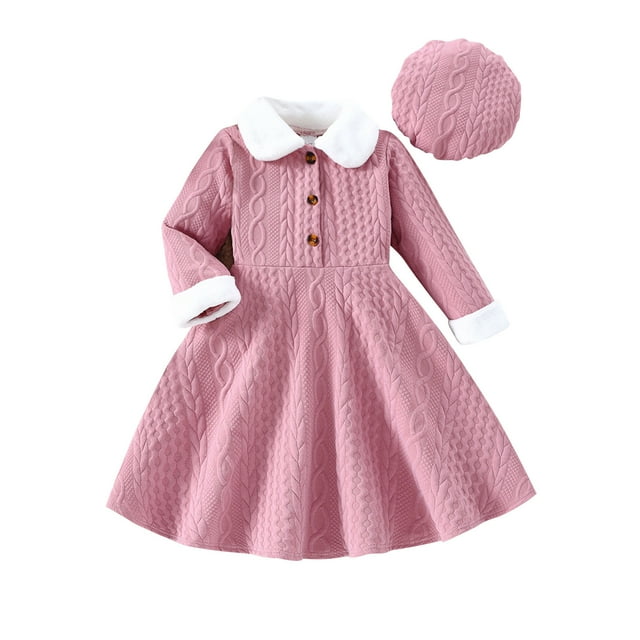 Tranfacy Robe à Manches Longues pour Filles, Robes pour Filles, Robe d'Hiver à Manches Longues pour Enfants 3-10 Ans, Robe Chandail Unie Décontractée et Chaude