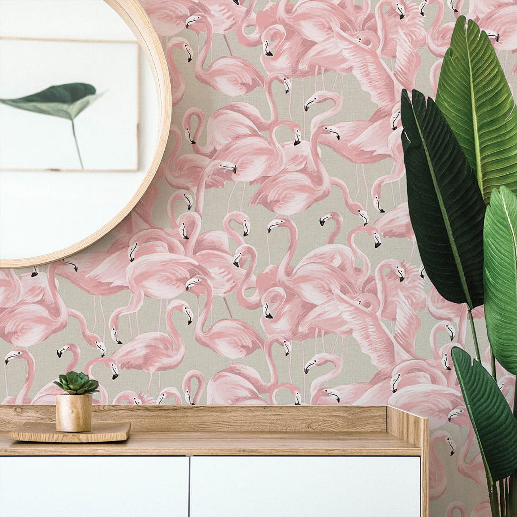 Tempaper Flamingo Ballerina Pink Tropical Peel and Stick Wallpaper, 20.5" x 16.5'