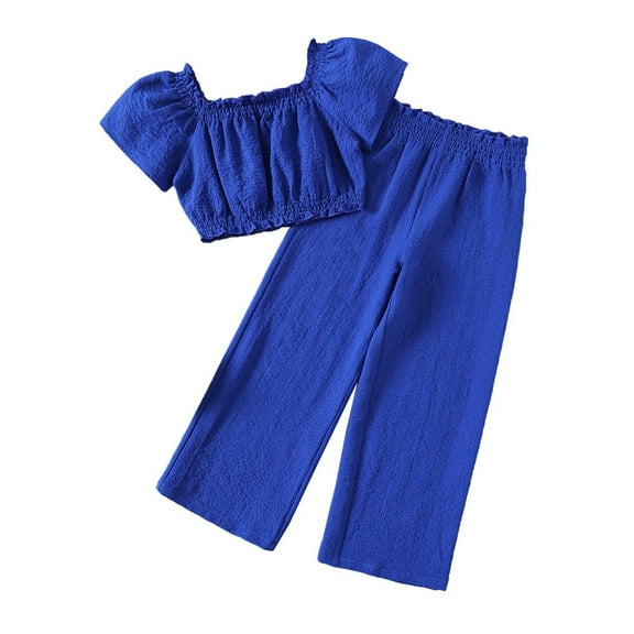 Fozruso 2 Piece Outfit Sets Girls Outfits Sets 7 12 Years Spring Summer Casual Sleeve Top And Pants Two Piece Set For Daily Wear Outdoor Activities Travel Party,9-10 Years(Blue)