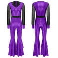 thumbnail image 3 of YiZYiF Womens Vintage 70s Disco Jumpsuit Metallic Shiny Tiered Bell Bottoms Hippie Romper Costume Purple M, 3 of 4