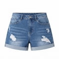 thumbnail image 5 of Kilaqueen Women's High Waisted Denim Shorts with Distressed Detail and Rolled Hem, Stretch Jean Shorts with Pockets for Summer and Casual Wear, 5 of 5