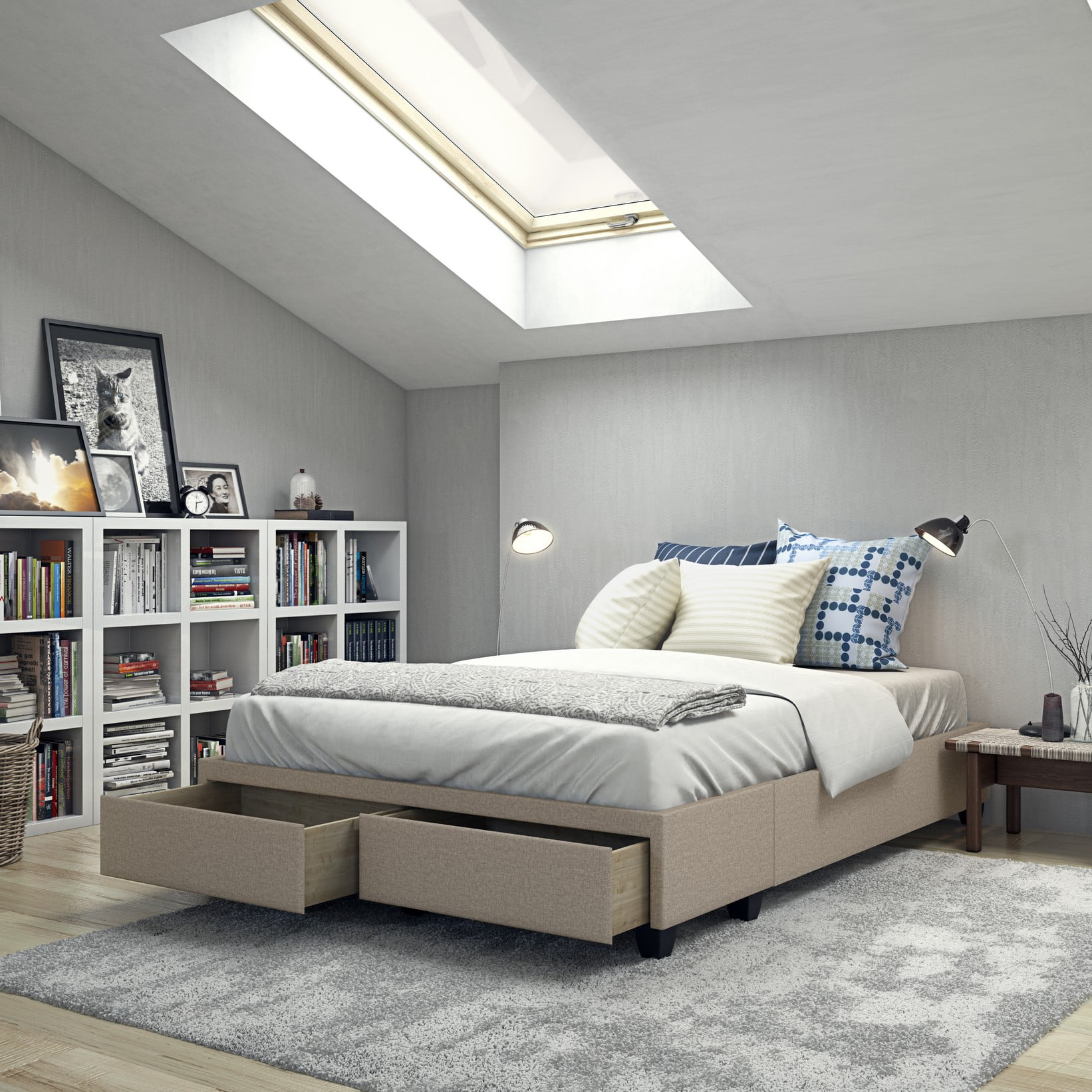 linen platform bed