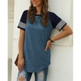 thumbnail image 5 of TEMOFON Womens Shirts Summer Short Sleeve Tops Going Out Tops for Women Color Block Tunic Tops Roundneck Blue Tees Dressy Casual Spring, 5 of 7