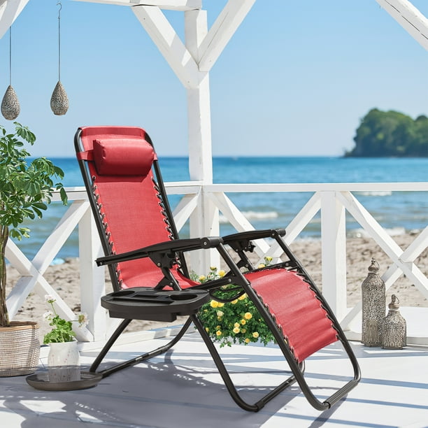 Lacoo Zero Gravity Chair Patio Outdoor Foldable Lawn Lounge Chair Reclining Chair with Adjustable Pillow Pack of 2 Red