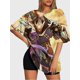 thumbnail image 3 of T-shirt round neck Role Pattern loose short sleeve D243, 3 of 5