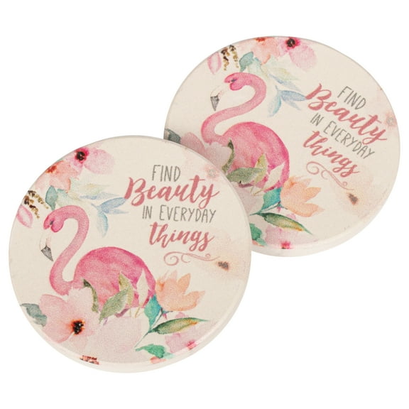 Find Beauty in Everyday Things Flamingo Watercolor 2.75 x 2.75 Absorbent Ceramic Car Coasters Pack of 2