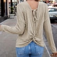 thumbnail image 4 of Timegard Ribbed Tops for Women Long Sleeve Back Drawstring Knot Blouse Travel Casual Crew Neck Tops Fall, 4 of 4