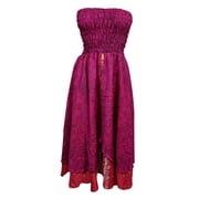 Mogul Womens Beach Dress Vintage Silk Sari Pink Two Layered Maxi Skirt