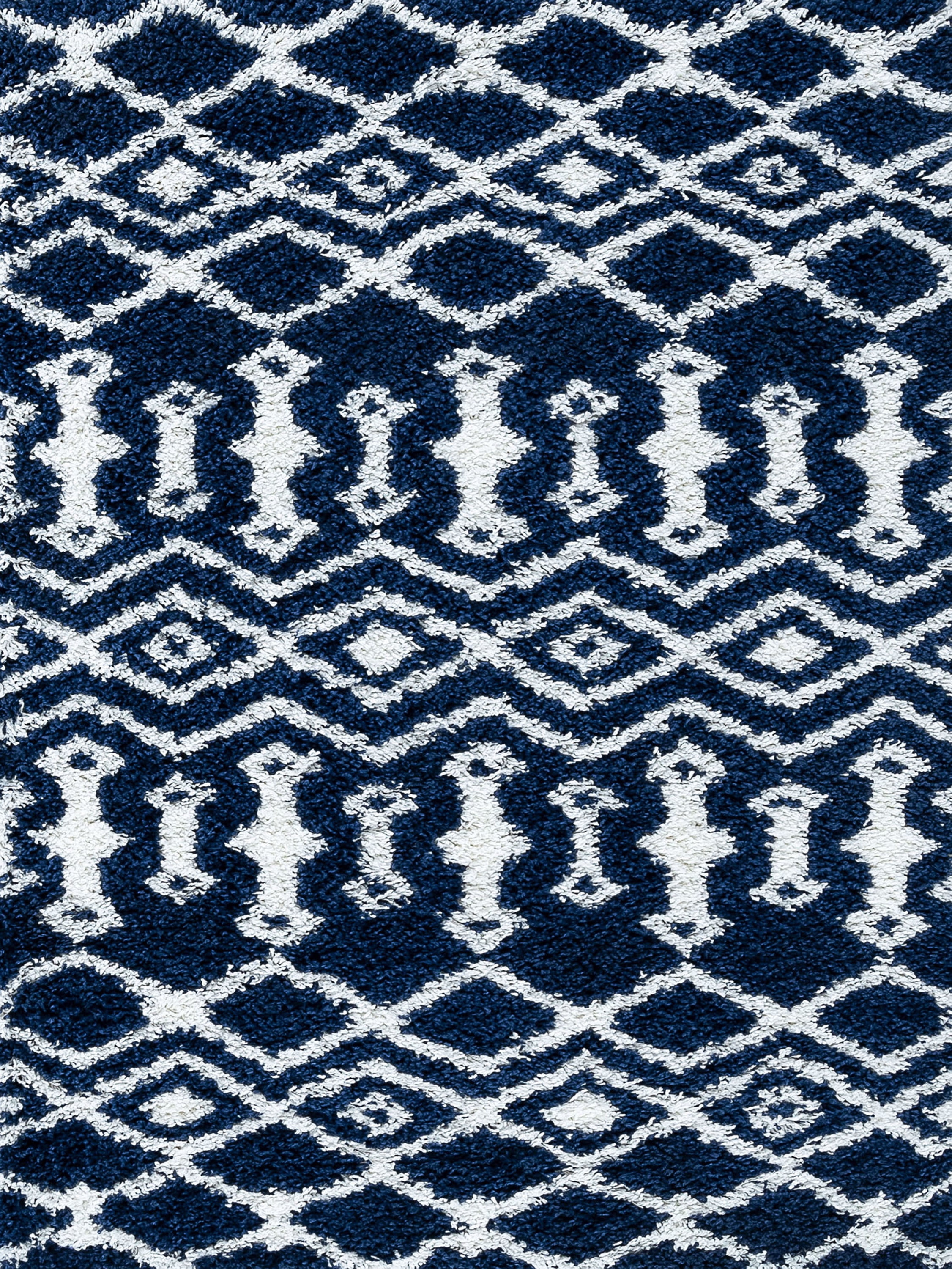 Jersey Shag Contemporary Geometric Navy and White Polypropylene Indoor Area Rug, 4'x6' Rectangle